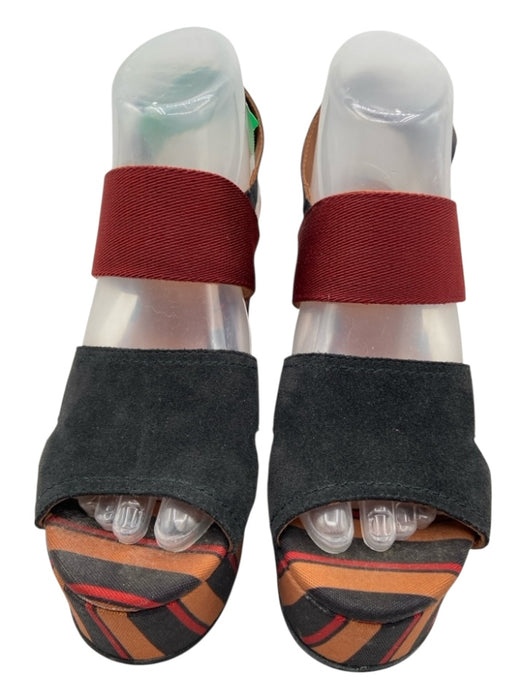 Bimba Y Lola Shoe Size 38 Black & Multi Canvas & Leather Suede Platform Sandals Black & Multi / 38