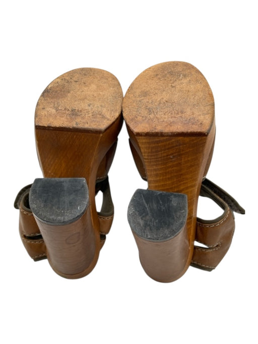 Chloe Shoe Size 38 Brown Leather Velcro Strap Block Heel Sandals Brown / 38