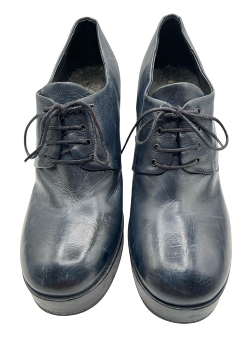 No.6 Shoe Size 38 Navy Blue Leather Block Heel Platform Pumps Navy Blue / 38