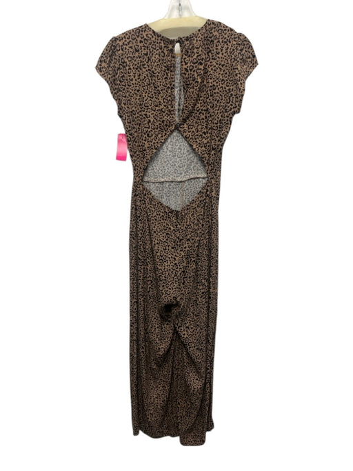 Reformation Size 4 Tan & black Viscose & Rayon Leopard Print Cap Sleeve Jumpsuit Tan & black / 4