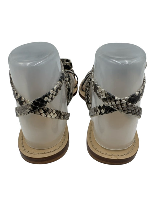 Amanu Shoe Size 7 Beige & Black Leather Snake Embossed Sandals Beige & Black / 7