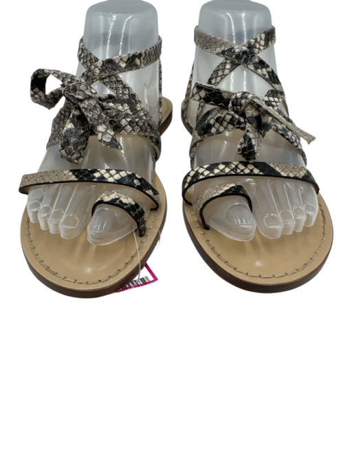 Amanu Shoe Size 7 Beige & Black Leather Snake Embossed Sandals Beige & Black / 7