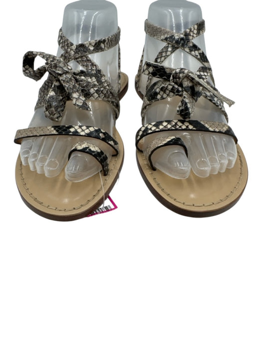 Amanu Shoe Size 7 Beige & Black Leather Snake Embossed Sandals Beige & Black / 7