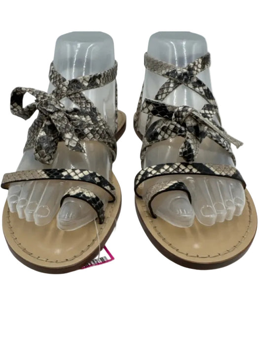 Amanu Shoe Size 7 Beige & Black Leather Snake Embossed Sandals Beige & Black / 7