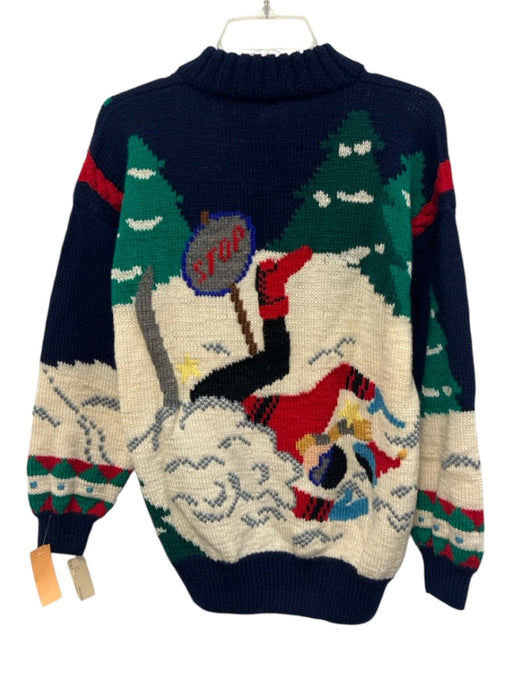 Bergdorf Goodman NWT Size Est M Blue & White Wool Skiers Crew Men's Sweater Blue & White / Est M