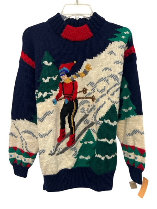 Bergdorf Goodman NWT Size Est M Blue & White Wool Skiers Crew Men's Sweater Blue & White / Est M