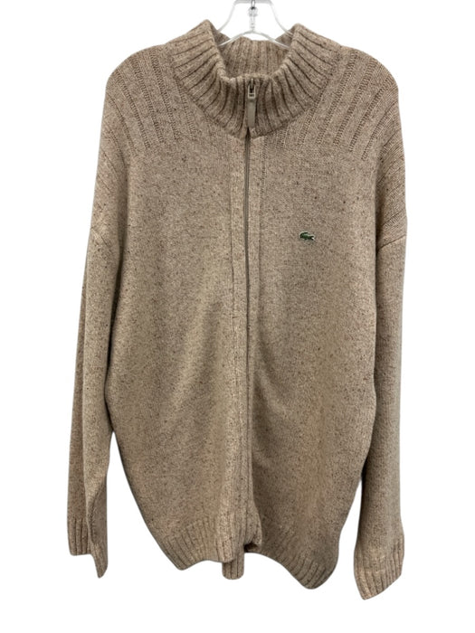 Lacoste Size 8 Beige & Multi Color Wood Zipper Men's Sweater Beige & Multi Color / 8