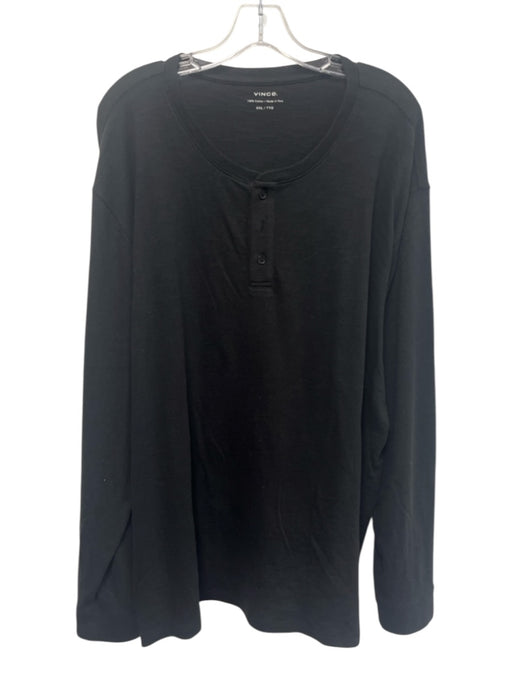 Vince Size XXL Black Cotton Solid Henley Men's Long Sleeve Shirt Black / XXL