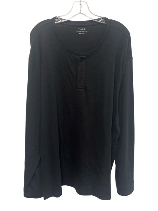 Vince Size XXL Black Cotton Solid Henley Men's Long Sleeve Shirt Black / XXL