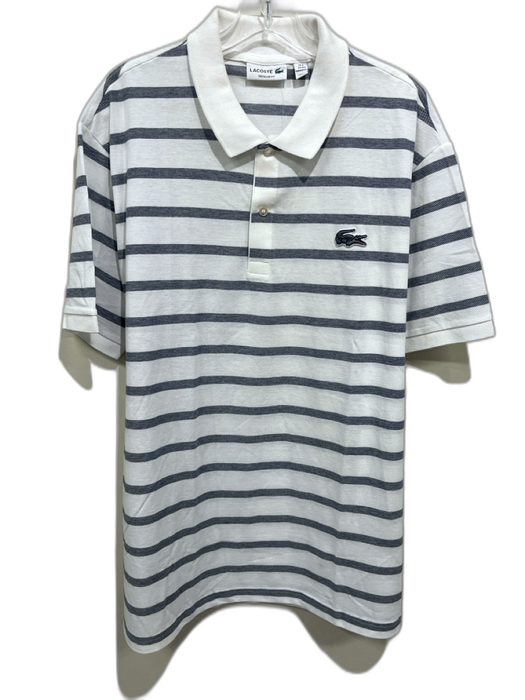 Lacoste NWT Size xxxl White & Gray Cotton Striped Polo Men's Short Sleeve White & Gray / xxxl