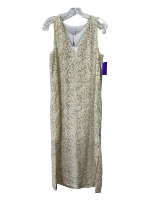 Equipment Size M Beige Silk Snake Print V Neck Sleeveless Midi Dress Beige / M