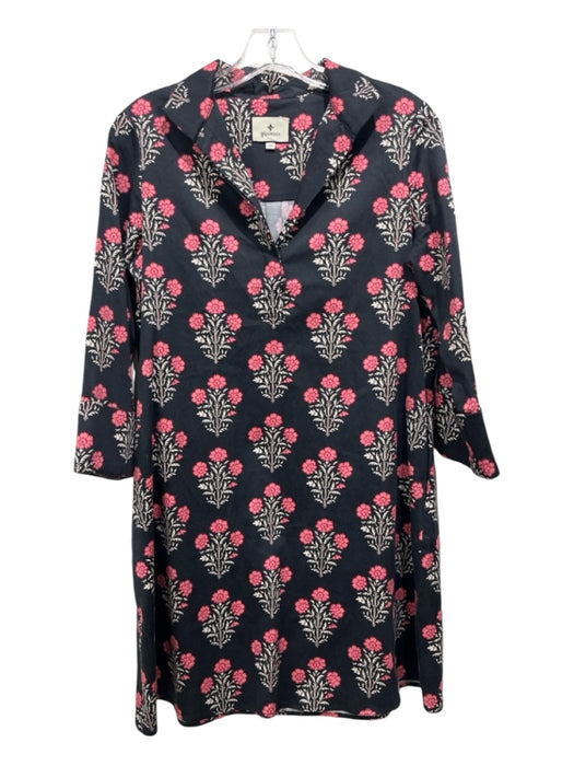 Tuckernuck Size XS Black & Pink Cotton & Spandex V Neck Floral Long Sleeve Dress Black & Pink / XS