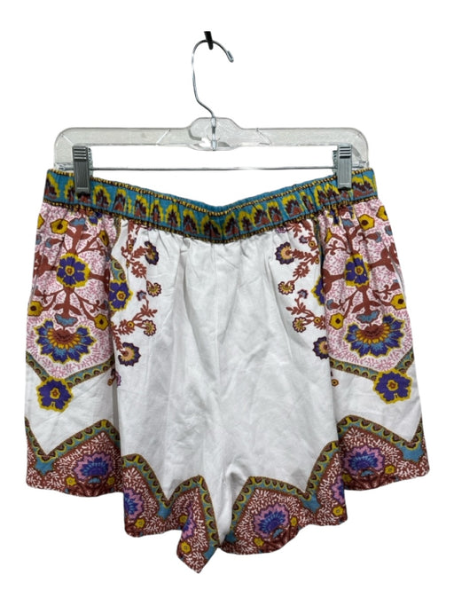 Cleobella Size M White, Brown, Multi Cotton & Linen. Elastic Waist Floral Shorts White, Brown, Multi / M