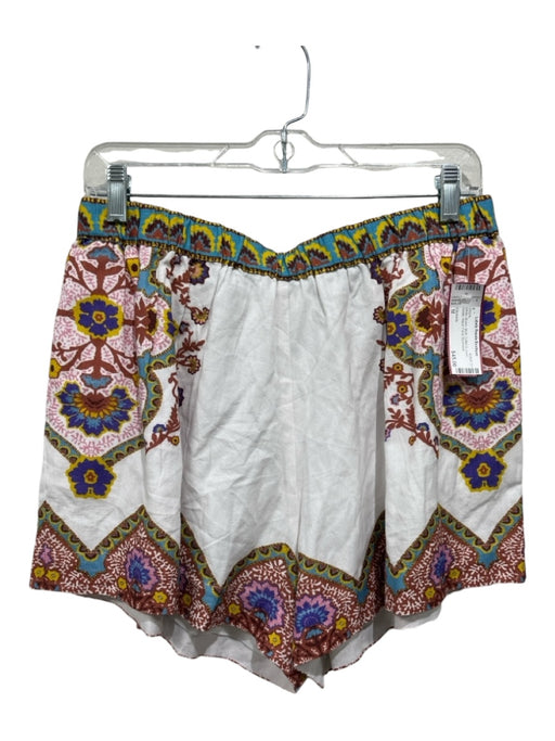 Cleobella Size M White, Brown, Multi Cotton & Linen. Elastic Waist Floral Shorts White, Brown, Multi / M