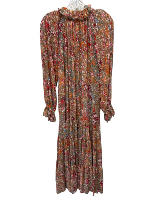 Free People Size XS Orange, Red & Multi Polyester Long Balloon Sleeve Dress Orange, Red & Multi / XS