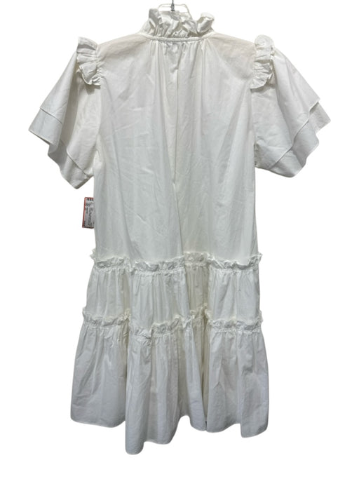 Hunter Bell Size XS White Cotton Short flutter sleeve Ruffle Neckline Dress White / XS