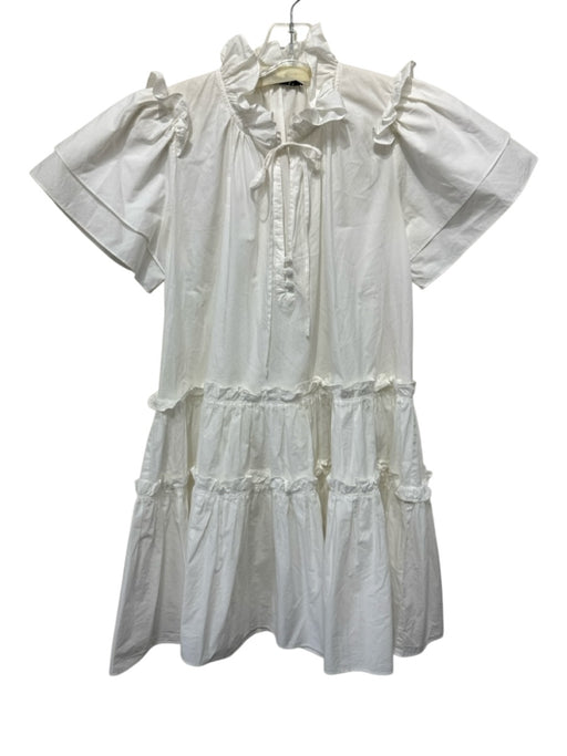 Hunter Bell Size XS White Cotton Short flutter sleeve Ruffle Neckline Dress White / XS