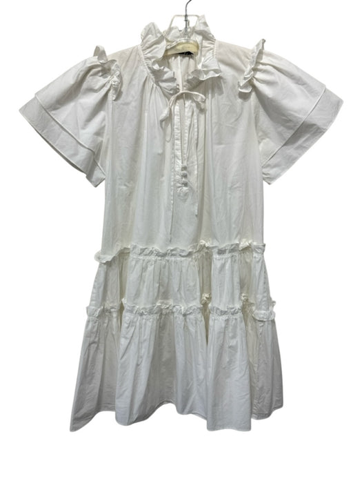 Hunter Bell Size XS White Cotton Short flutter sleeve Ruffle Neckline Dress White / XS