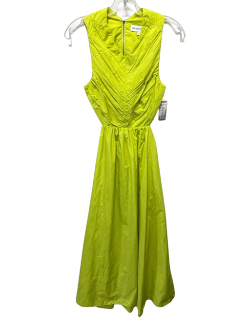 Hunter Bell Size 2 Chartreuse Polyester Sleeveless V Neck Pleated Detail Dress Chartreuse / 2