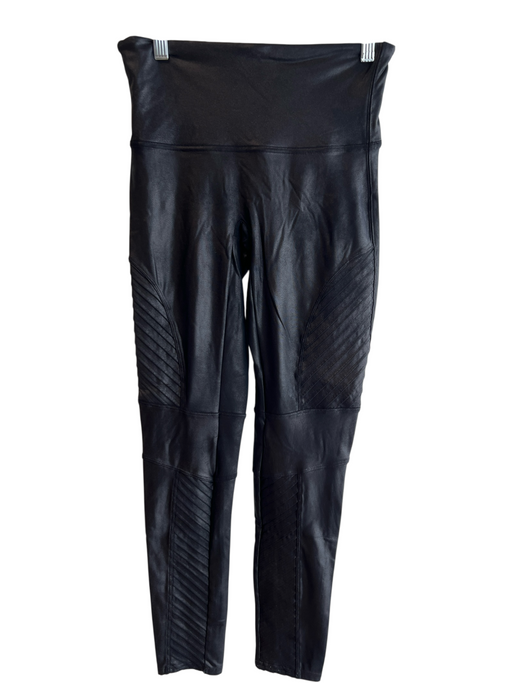 Spanx Size L Black Nylon Blend Faux Leather High Rise Compression Moto Leggings Black / L