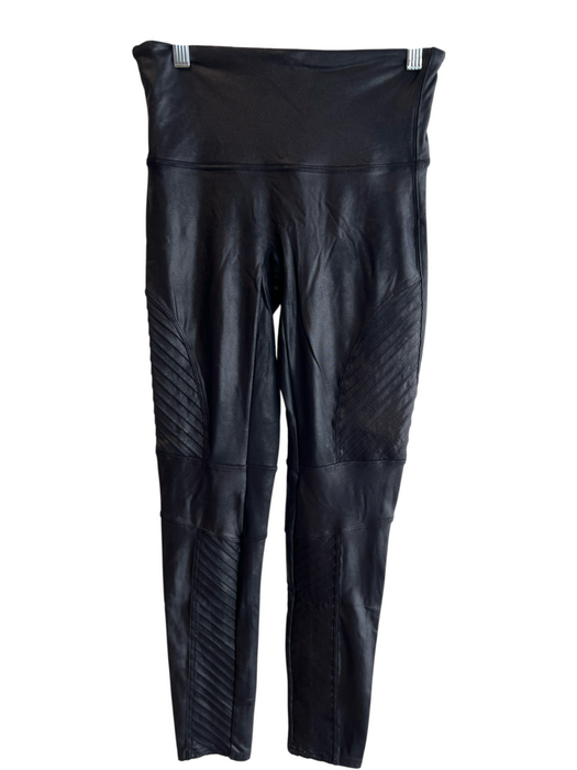 Spanx Size L Black Nylon Blend Faux Leather High Rise Compression Moto Leggings Black / L
