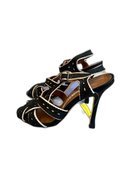 Manolo Blahnik Shoe Size 36.5 Black & Tan Suede Peep Toe Open Heel Shoes Black & Tan / 36.5