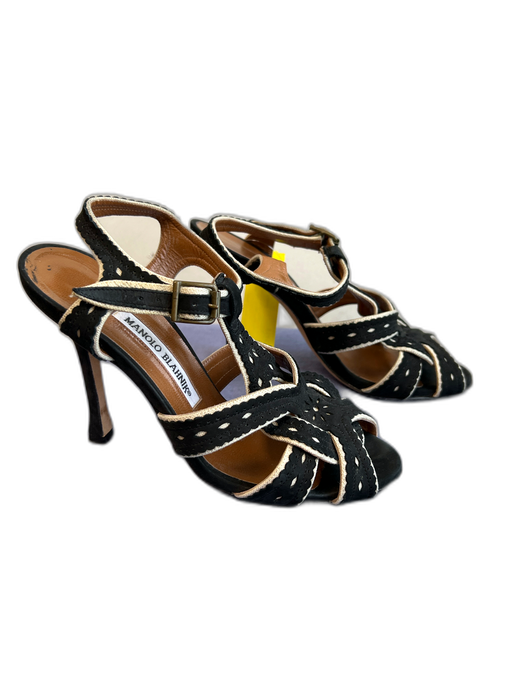 Manolo Blahnik Shoe Size 36.5 Black & Tan Suede Peep Toe Open Heel Shoes Black & Tan / 36.5