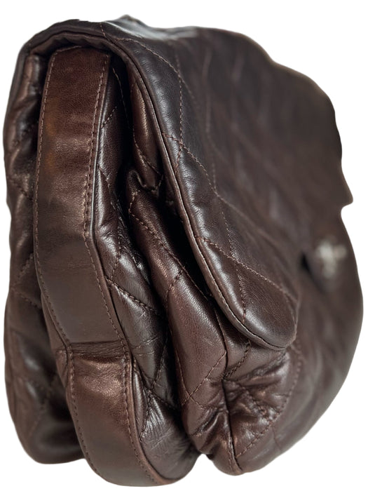 Chanel Brown Lambskin Quilted Acordian Shoulder Chain Logo Closure Bag