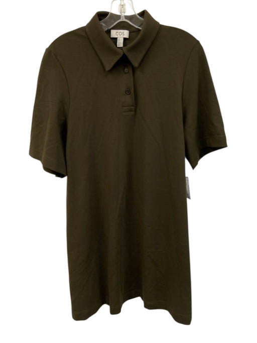 COS Size S Olive Green Viscose Blend polo Short Sleeve Above Knee Dress Olive Green / S