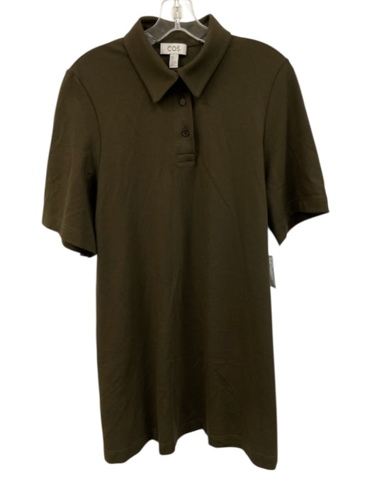 COS Size S Olive Green Viscose Blend polo Short Sleeve Above Knee Dress Olive Green / S