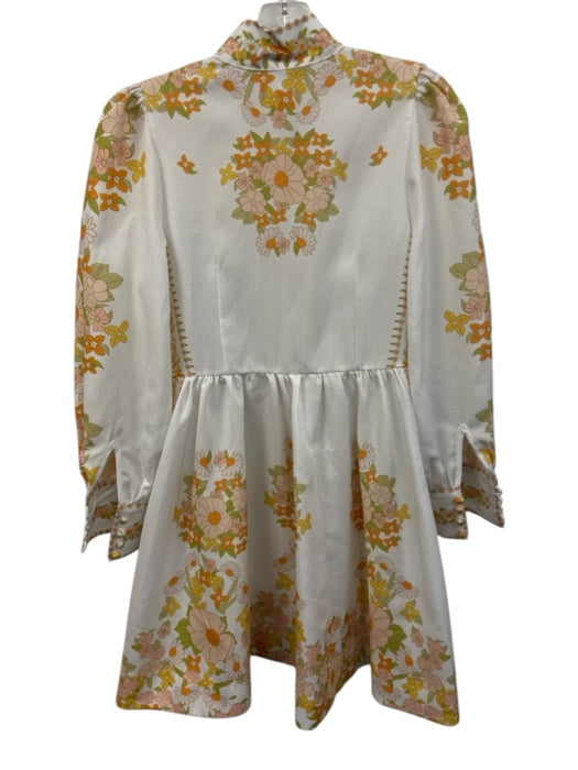 Beulah Size S White, Green, Orange Polyester Mock Neck Floral Button Down Dress White, Green, Orange / S