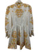 Beulah Size S White, Green, Orange Polyester Mock Neck Floral Button Down Dress White, Green, Orange / S