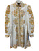 Beulah Size S White, Green, Orange Polyester Mock Neck Floral Button Down Dress White, Green, Orange / S