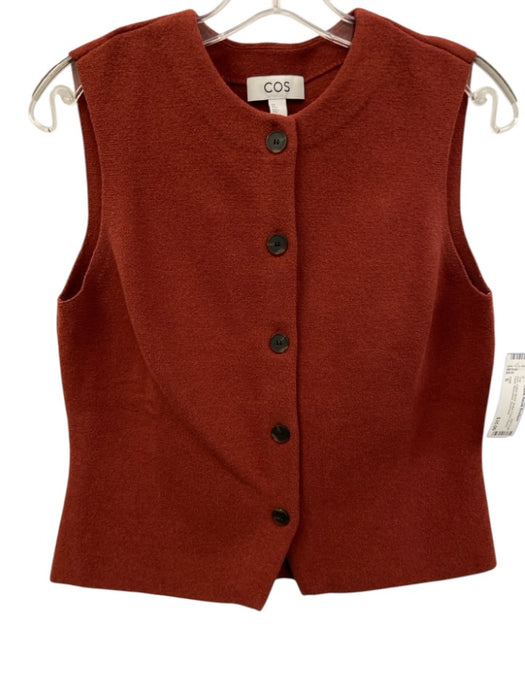 COS Size S Red Cotton Blend Button Front Round Neck Sleeveless Top Red / S