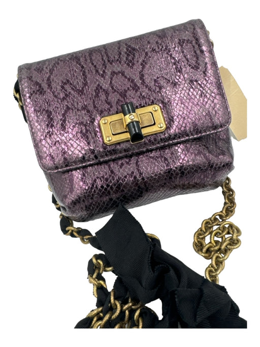 Lanvin Purple Leather Metallic Snake Print Turnlock Chain Crossbody Strap Bag Purple / S