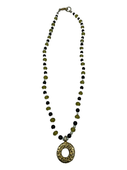 Mitzi & Romano Yellow, Black & White Glass Metal Beaded Pendant Necklace Yellow, Black & White