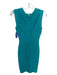 Herve Leger Size XS Teal Rayon Blend Sleeveless Scalloped V Neck Bandage Dress Teal / XS