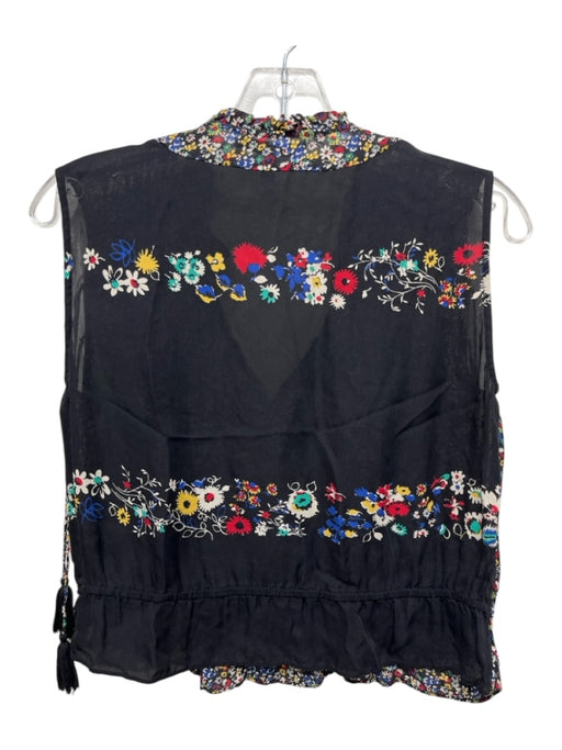 Derek Lam 10 Crosby Size 6 Black & Multi Silk Abstract Floral smocked Top Black & Multi / 6