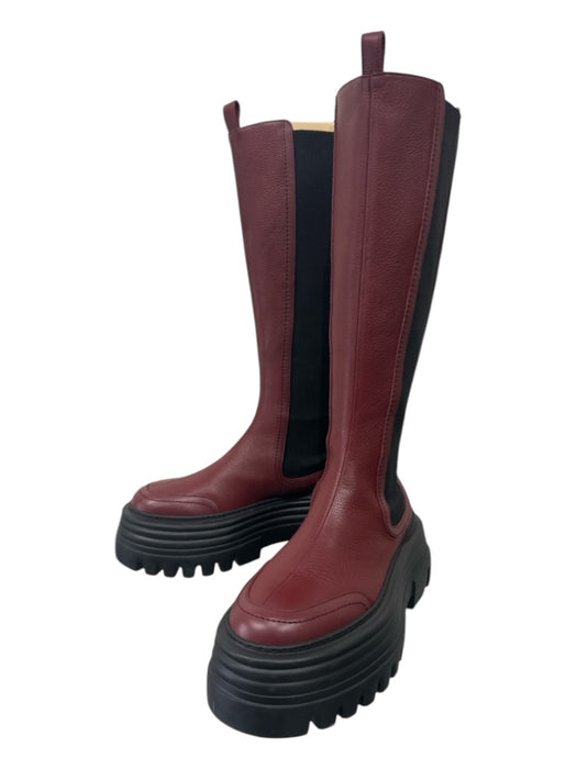 Bally Shoe Size 38.5 Red & Black Leather Chelsea Knee High Lugg Sole Boots Red & Black / 38.5