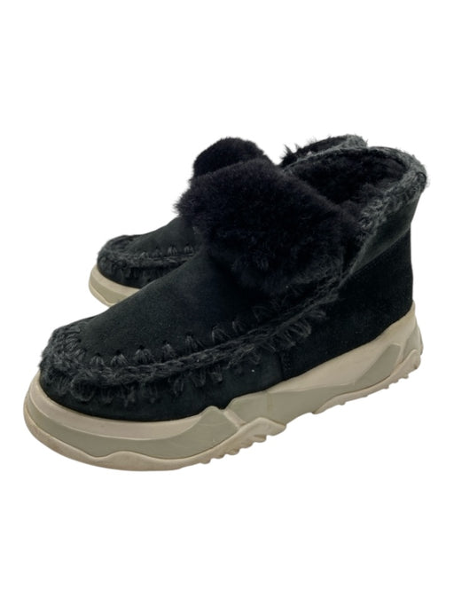 Mou Shoe Size 38 Black & White Suede & Shearling Whipstitching Sneaker Booties Black & White / 38