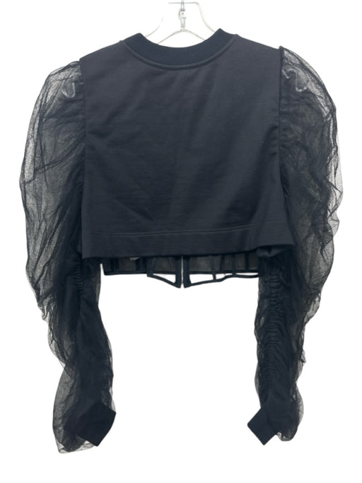 Alexander McQueen Size 44 Black Cotton & Silk Long Sheer Sleeves Cropped Sweater Black / 44