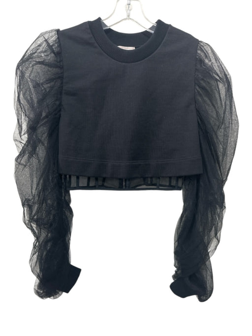 Alexander McQueen Size 44 Black Cotton & Silk Long Sheer Sleeves Cropped Sweater Black / 44
