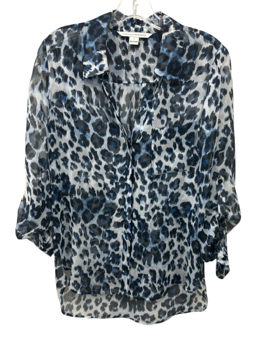 Diane Von Furstenberg Size 4 Black, White, Navy Cotton & Silk Leopard Skirt Set Black, White, Navy / 4