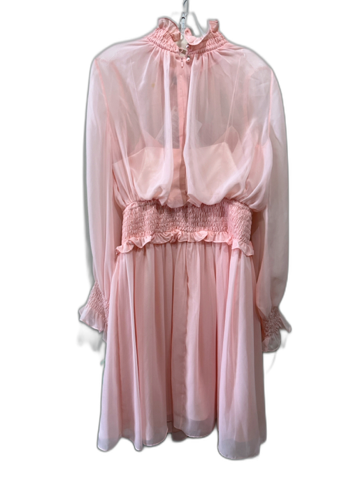 Mikael Aghal Size 4 Pink Polyester Shirred High Neck Long Balloon Sleeve Dress Pink / 4