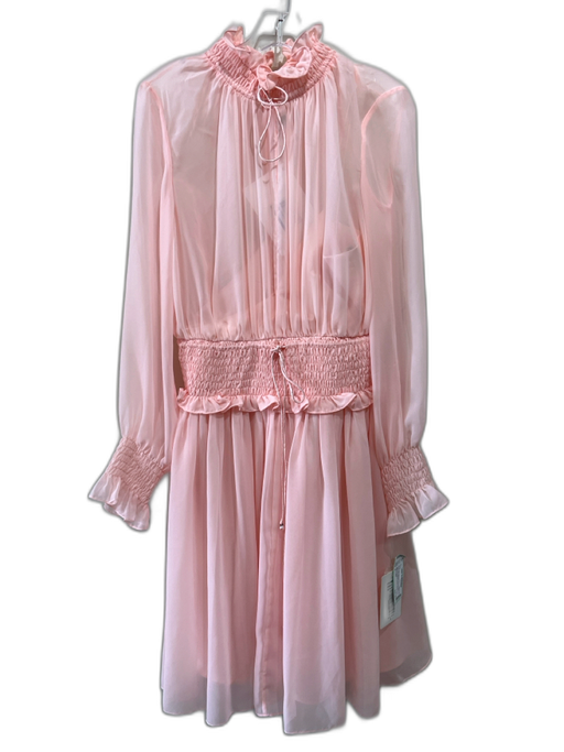 Mikael Aghal Size 4 Pink Polyester Shirred High Neck Long Balloon Sleeve Dress Pink / 4