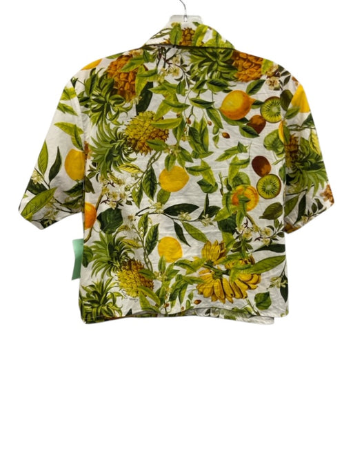 Cara Cara Size S Green, Yellow, White Cotton Short Sleeve Floral Pant Set Green, Yellow, White / S
