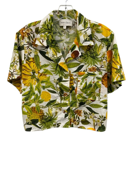 Cara Cara Size S Green, Yellow, White Cotton Short Sleeve Floral Pant Set Green, Yellow, White / S