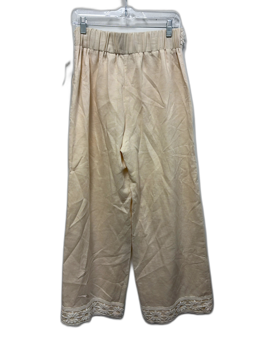 Elie Tahari Size 6 Cream White Linen Floral Lace Detail Elastic Back Pants Cream White / 6