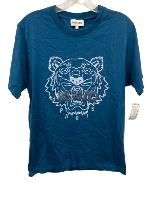 Kenzo Size L Blue Cotton Blend Tiger T shirt Crew Men's Short Sleeve Blue / L
