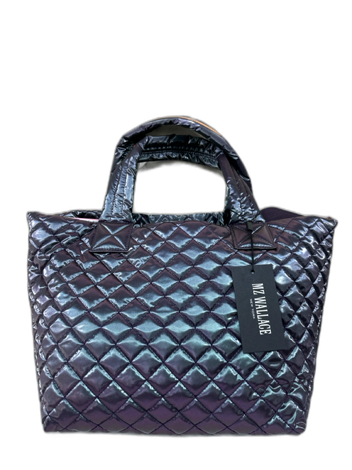 MZ Wallace Iridescent Blue No Fabric Tag Diamond Quilted Zip Top Top Handle Bag Iridescent Blue / Medium
